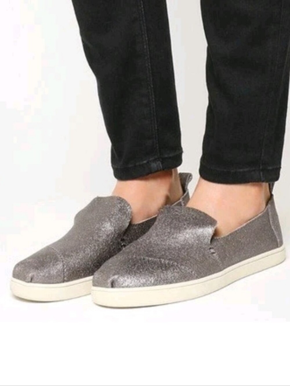 TOMS Metallic Silver Slip-On Shoes,